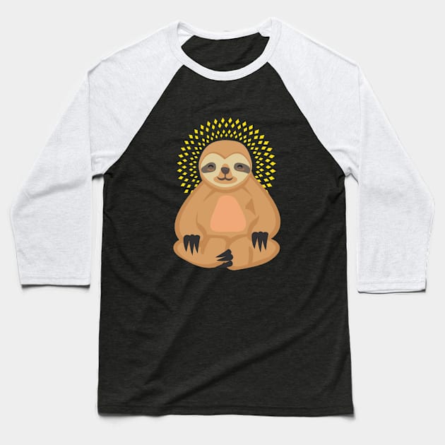 Funny Sloth in Yoga position with enlightenment lights Baseball T-Shirt by Uncle Fred Design